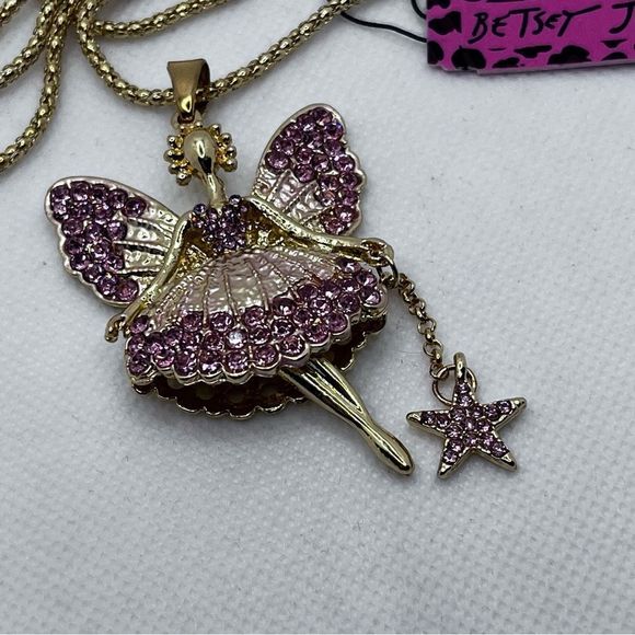 NECKLACE! Betsey Johnson Fairy Dancer w/ Moving Parts, Pink Rhinestones, BNWT - Picture 7 of 8